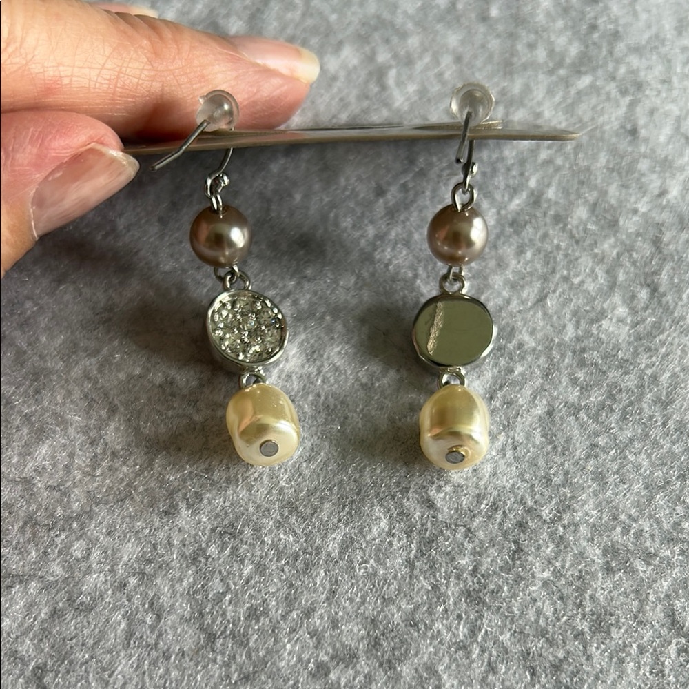 Chico's Silver Tone Beaded Crystal Pearl Hook Earrings - Picture 10 of 10